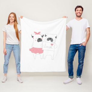 Cute Couple French Bulldog Love   Dog Lover Fleece Blanket