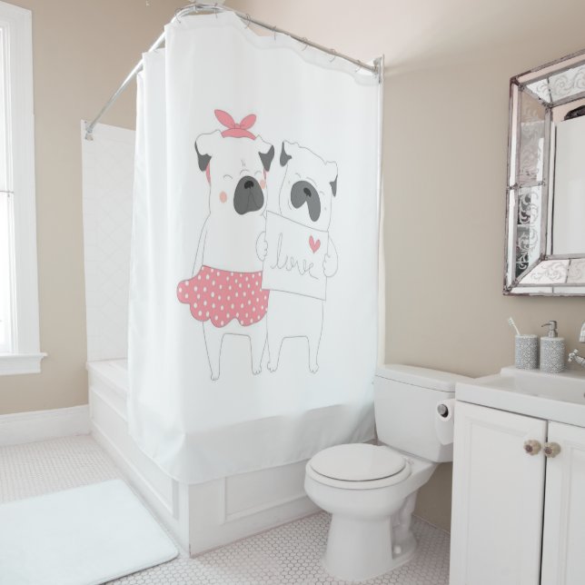 Cute Couple French Bulldog Love | Dog Lover Shower Curtain (In Situ)