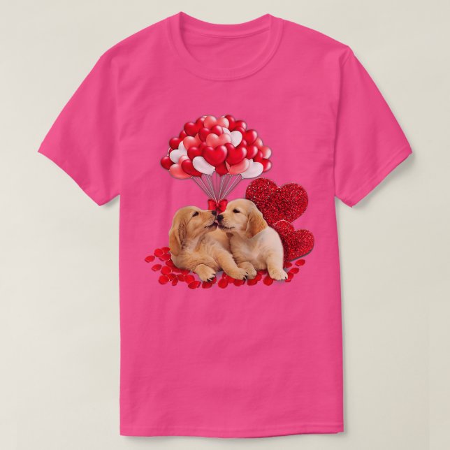 Cute Couple Golden Retriever Valentines Day Dog Lo T-Shirt (Design Front)