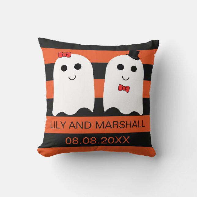 Cute Couple Halloween Wedding Gift Throw Pillow (Front)
