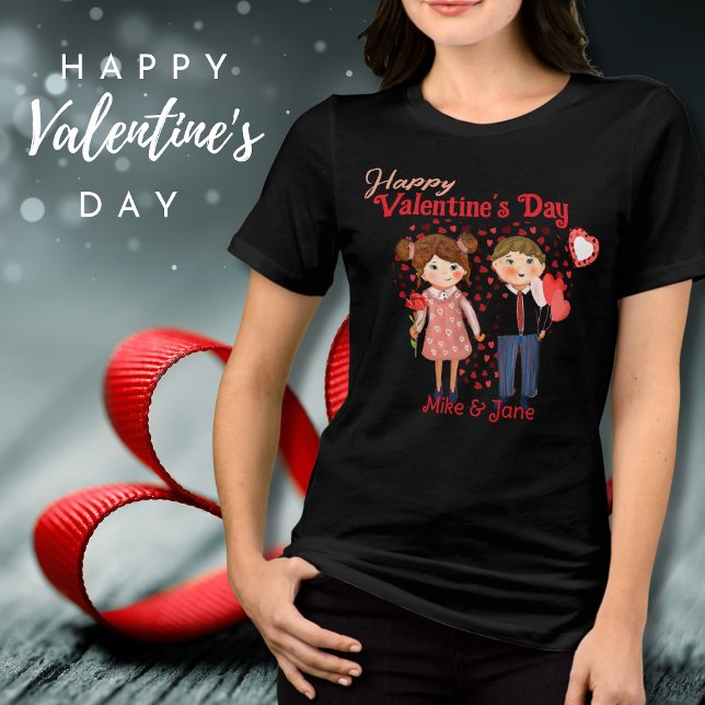 Cute Couple Happy Valentine Black T-Shirt Tri-Blend Shirt (Cute Couple Happy Valentine Black T-Shirt Tri-Blend Shirt)