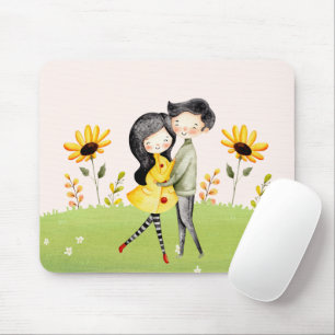 Cute Couple Hugging In A Field Mouse Pad