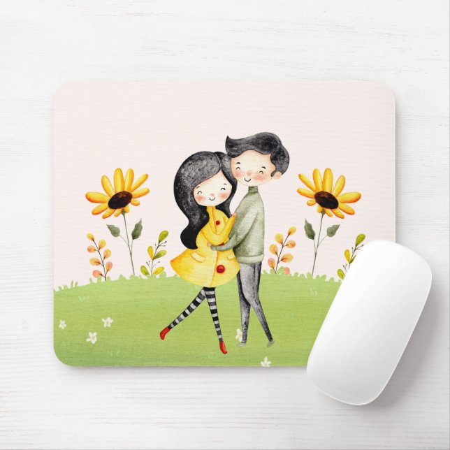 Cute Couple Hugging In A Field Mouse Pad (With Mouse)