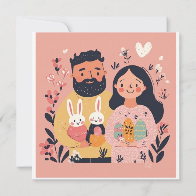 Cute Couple Illustration Easter Holiday Card (Front)