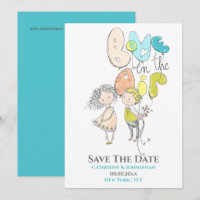 Cute couple illustration love in air aqua orange