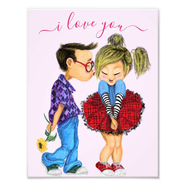 Cute Couple Kiss I Love You - Custom Text Photo Print (Front)