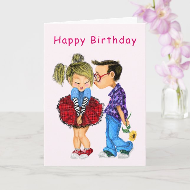 Cute Couple Love Birthday Card - Customisable (Orchid)