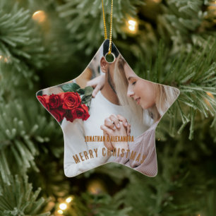 Cute couple Luxuly photo Golden brown text Ceramic Tree Decoration