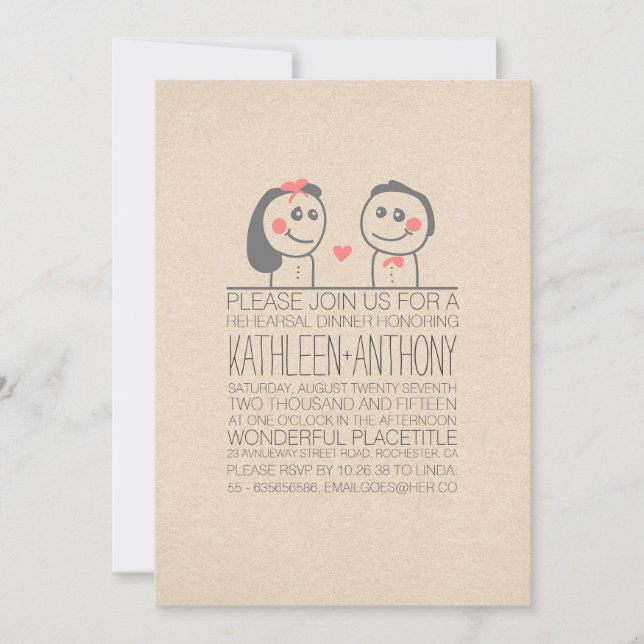 Cute couple modern casual rehearsal dinner invite (Front)
