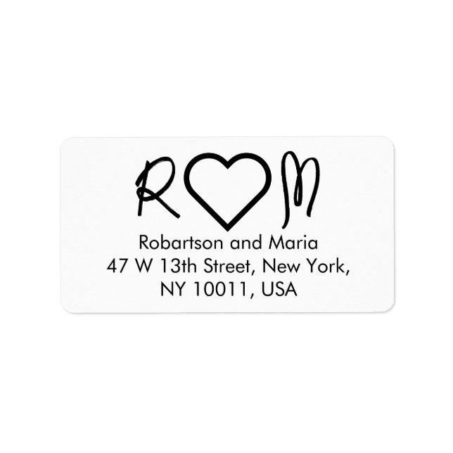 Cute Couple Monogram Heart Return Address Label (Front)