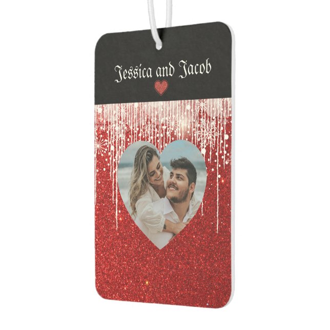 Cute Couple Name and Photo Car Air Freshener (Left)