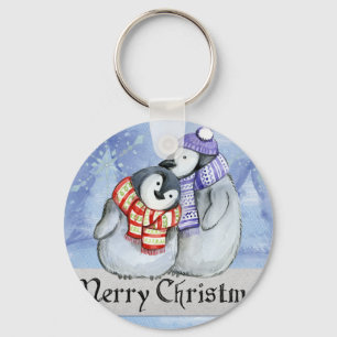 Cute couple of penguins hugging key ring