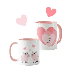 Cute couple of pink piggy mug
