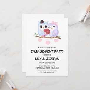 Cute couple owl cartoon engagement invitations