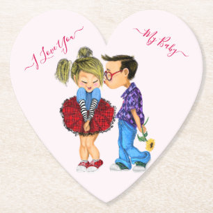 Cute Couple Paper Coaster with Text Customisable