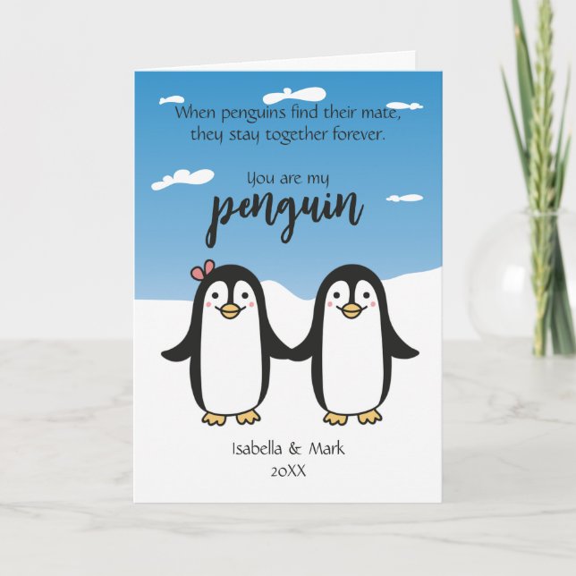 Cute Couple Penguins, Custom Valentine´s Card (Front)