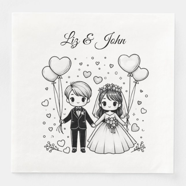 Cute couple personalized name wedding napkin (Front)