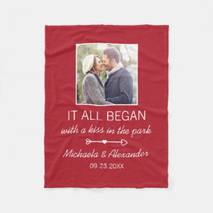 Cute Couple Photo Where It All Began Quote Fleece Blanket