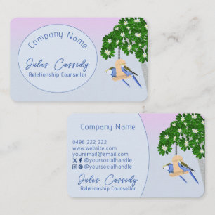 Cute Couple Playful Parrots Blue Circle Counsellor Business Card
