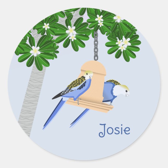 Cute Couple Playful Parrots Rosellas Add Name Classic Round Sticker (Front)