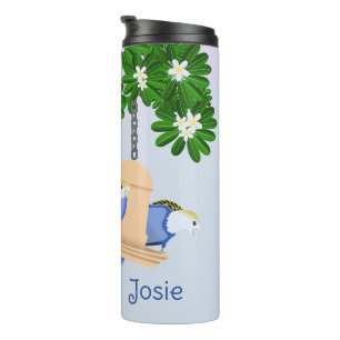 Cute Couple Playful Parrots Rosellas Add Name Thermal Tumbler