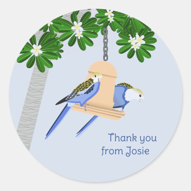Cute Couple Playful Parrots Rosellas Thank You Classic Round Sticker (Front)