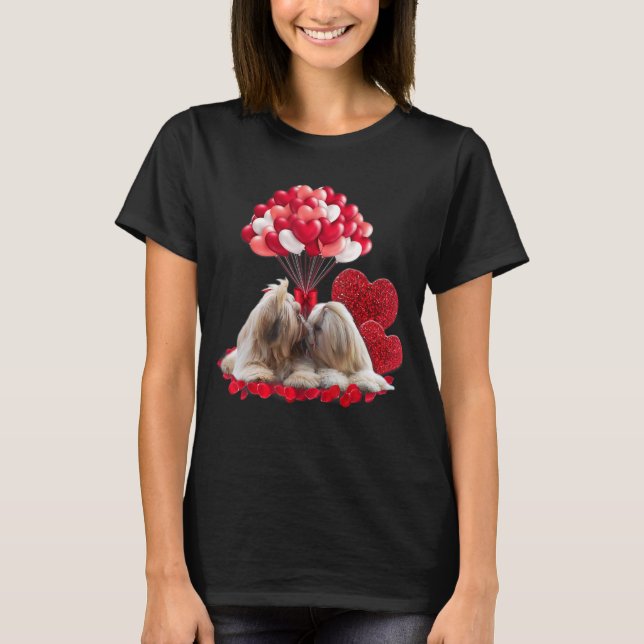 Cute Couple Shih Tzu Valentine's Day Dog Loves Gif T-Shirt (Front)