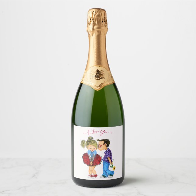 Cute Couple Sparkling Wine Labels - I Love You (Front)
