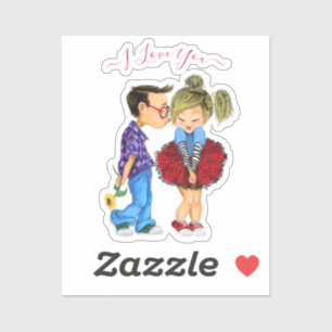 Cute Couple Sticker with Text - I Love You
