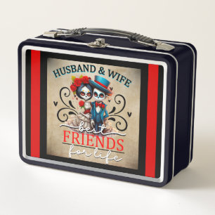Cute Couple Sugar Skull Metal Lunch Box