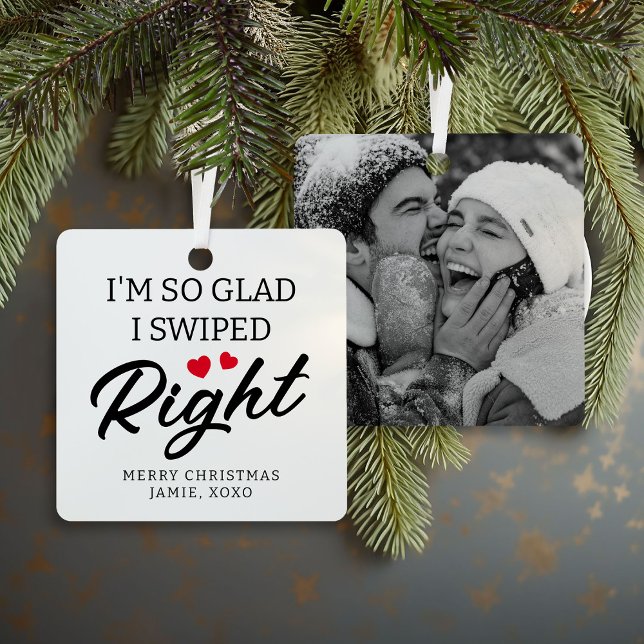 Cute Couple Swiped Right Photo Metal Tree Decoration (Creator Uploaded)