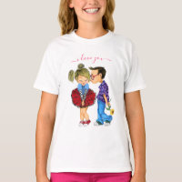 Cute Couple T-Shirt with Text - I Love You