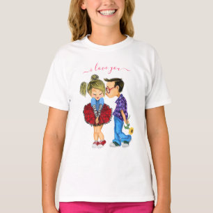 Cute Couple T-Shirt with Text - I Love You