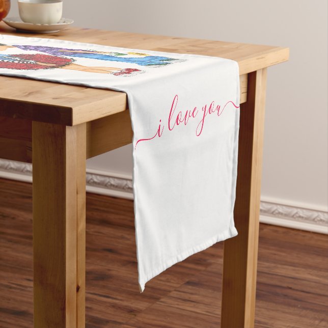 Cute Couple Table Runner with Text - Customisable (In Situ)