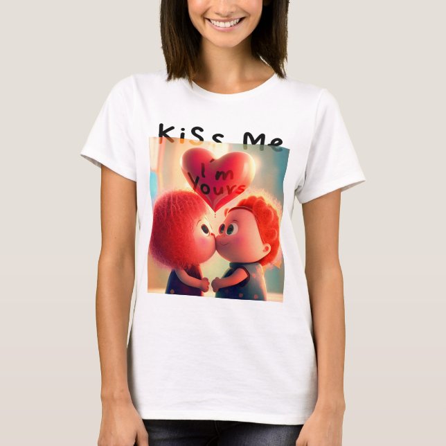 Cute Couple Valentine (Kiss Me) T-Shirt (Front)
