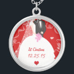 Cute Couple Wedding Gown Tuxedo 1st Christmas Silver Plated Necklace<br><div class="desc">Keepsake Necklaces Choose either Silver Plated Gold Finish or Sterling Silver Unique Personalised Custom 1st Christmas Gift Wedding Keepsake Wedding Party Necklaces - to change background colour - click customise - click edit - choose last tool in drop down menu and choose from one of the colours shown or enter...</div>