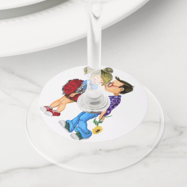 Cute Couple Wine Glass Tag - Customisable (Close Up)