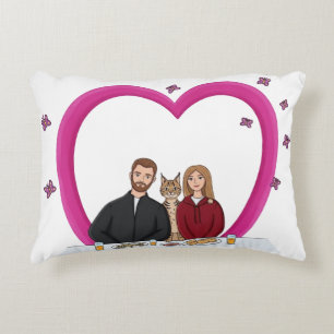 Cute Couple with Cat Romantic Heart Throw Pillow