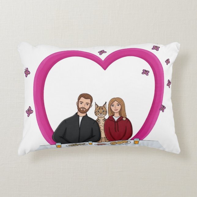 Cute Couple with Cat Romantic Heart Throw Pillow (Front)