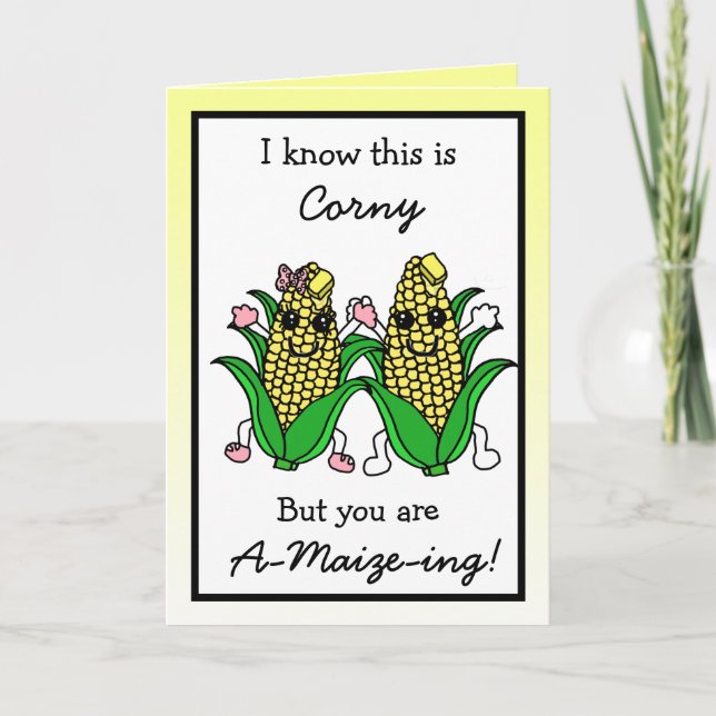 Cute Couple's Corn Pun Flirty Romantic  Card (Front)