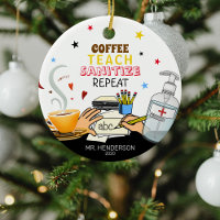 Cute Covid Coffee Teach Sanitise Teacher Christmas