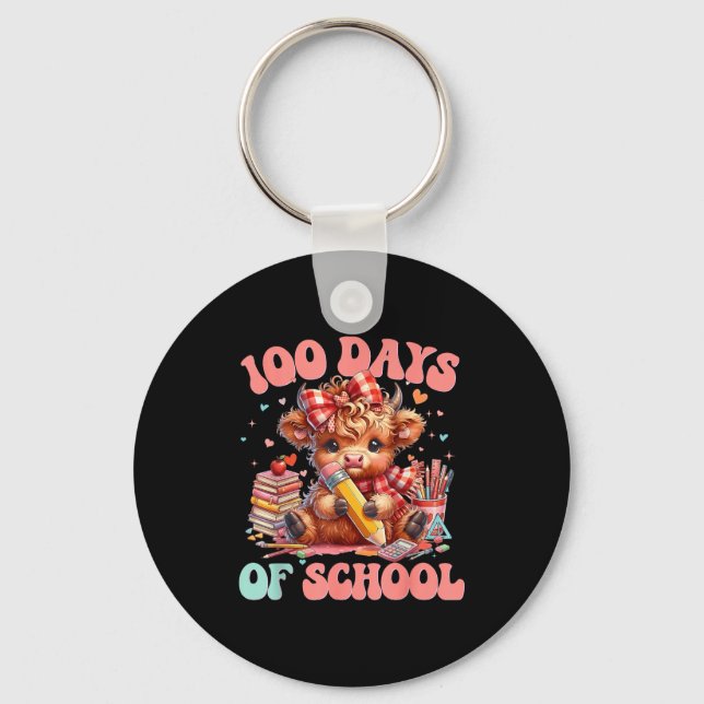 Cute cow 100 days of school fun for teachers key ring (Front)