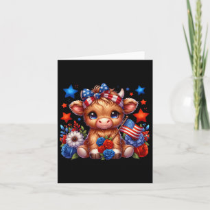 Cute Cow 4th Of July Floral Usa Patriotic Cow Love Card