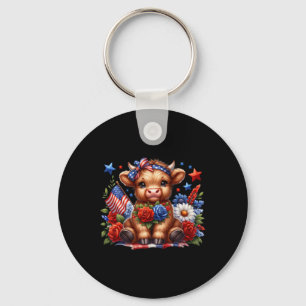 Cute Cow 4th Of July Floral Usa Patriotic Cow Love Key Ring
