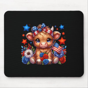 Cute Cow 4th Of July Floral Usa Patriotic Cow Love Mouse Pad