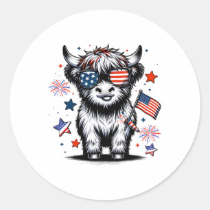 Cute Cow 4th Of July Usa Flag Patriotic Cow Farmer Classic Round Sticker
