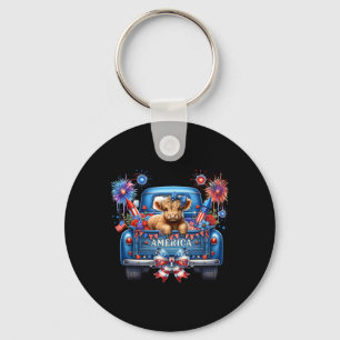 Cute Cow 4th Of July Usa Flag Patriotic Cow Farmer Key Ring