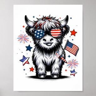 Cute Cow 4th Of July Usa Flag Patriotic Cow Farmer Poster