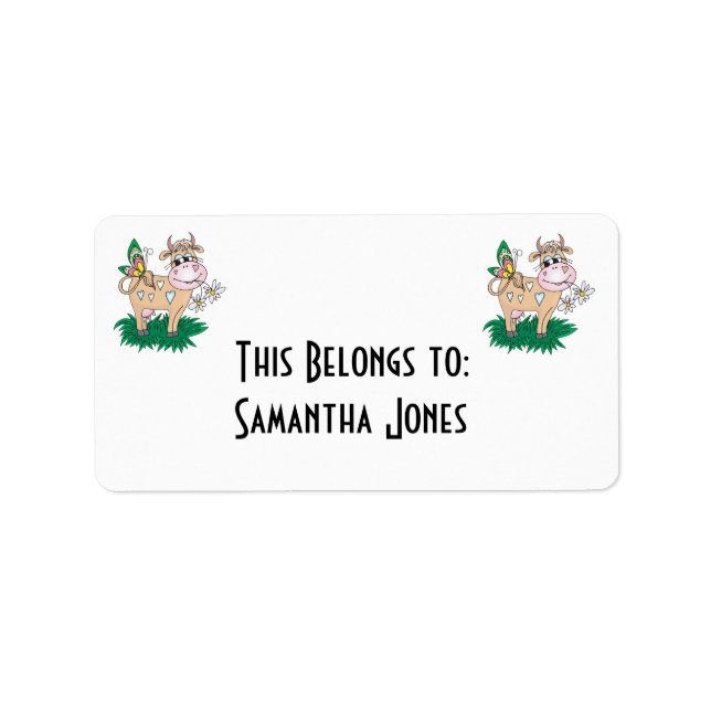 cute cow and butterfly label (Front)