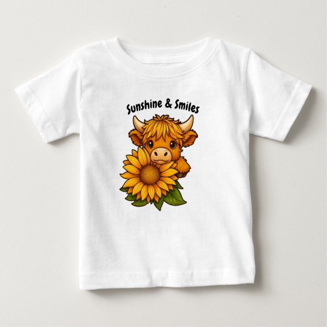 Cute Cow and Sunflower Baby T-Shirt (Front)